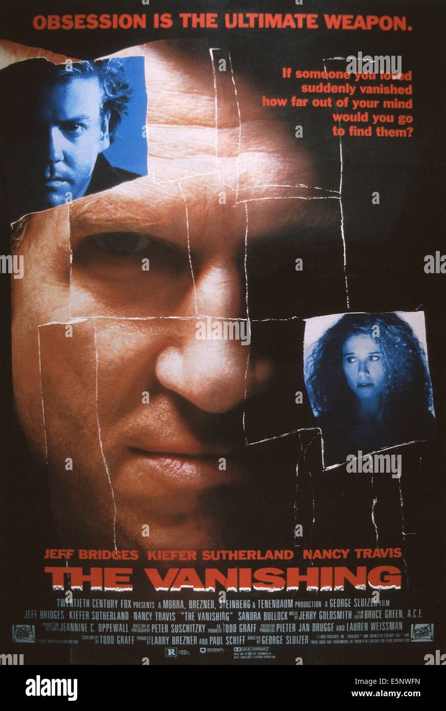 DIE VANISHING US Plakatkunst, von links: Kiefer Sutherland, Jeff Bridges, Nancy Travis, 1993. TM & Copyright © 20th Century Fox Stockfoto