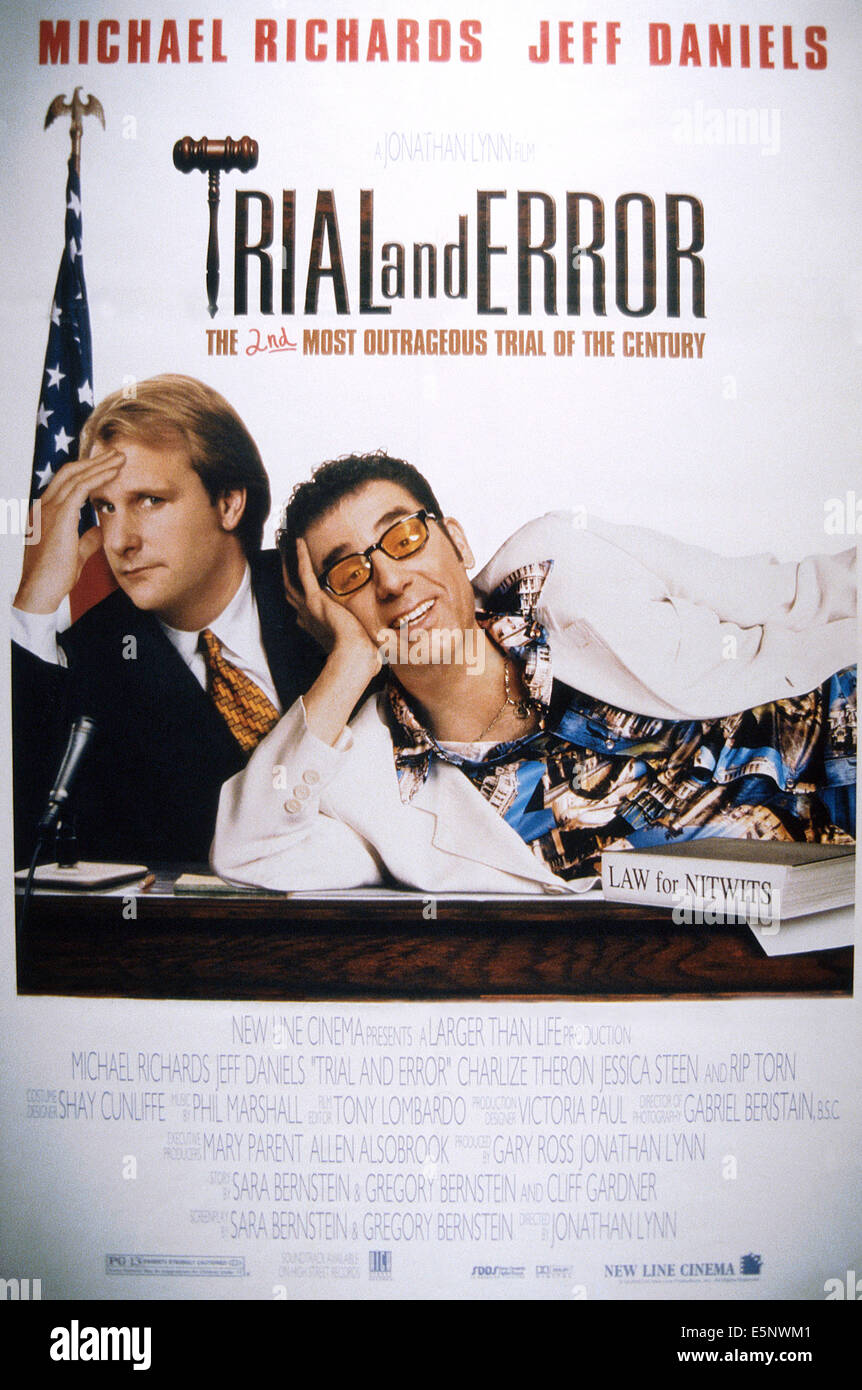Plakatkunst von Versuch und Irrtum, USA, von links: Jeff Daniels, Michael Richards, 1997. © New Line Cinema/Courtesy Everett Collection Stockfoto