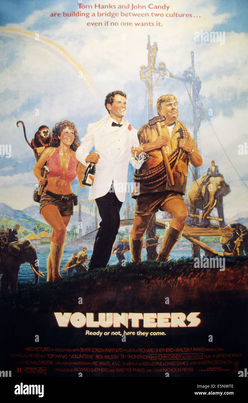 Freiwillige, l-r: Rita Wilson, Tom Hanks, John Candy auf Plakatkunst, 1985, © TriStar Bilder/Courtesy Everett Collection Stockfoto