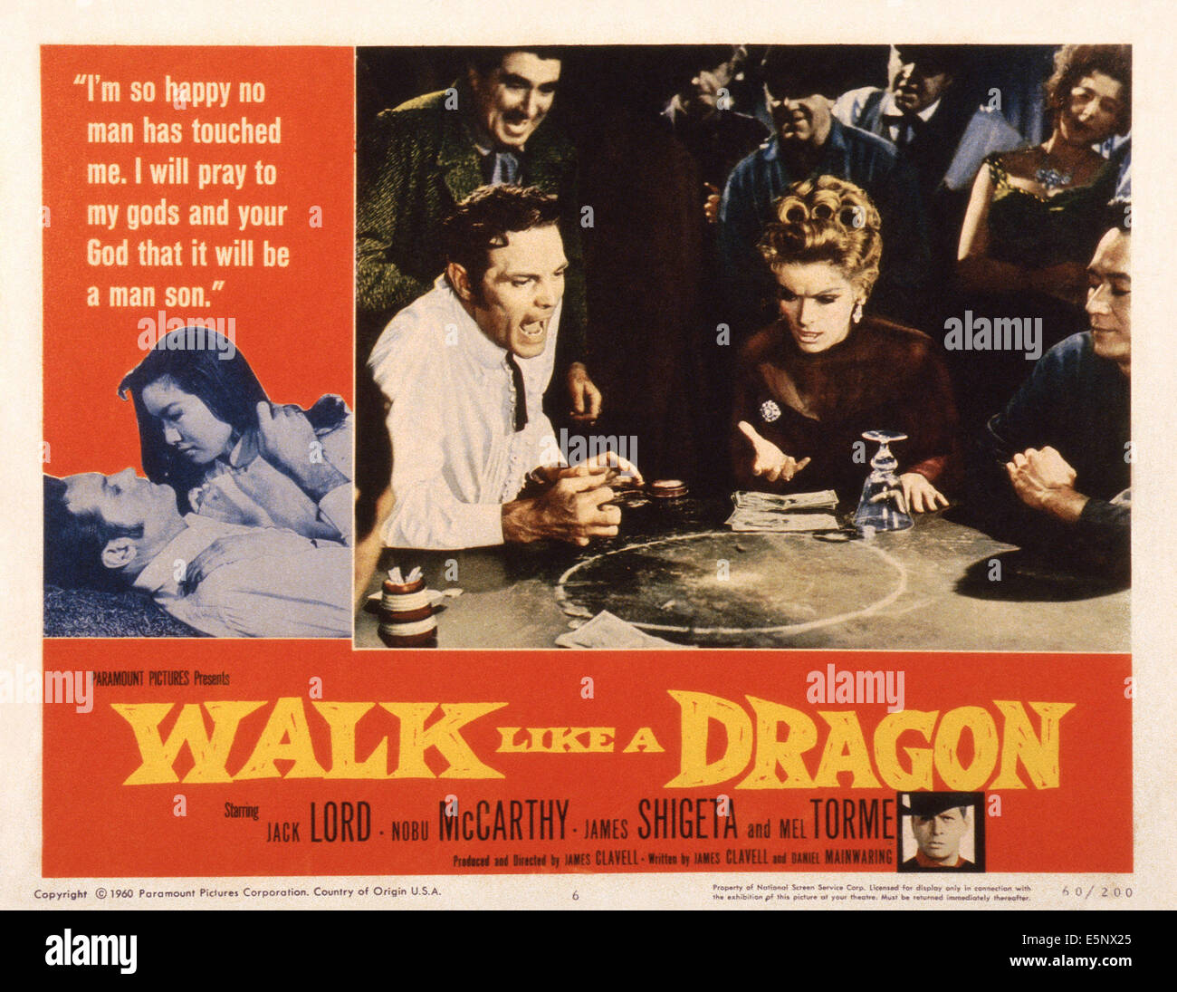GEHEN wie ein Drache, US Lobbycard, ganz links: Jack Lord, Nobu McCarthy; Einfügen von links: Jack Lord, Lilyan Chauvin, James Stockfoto