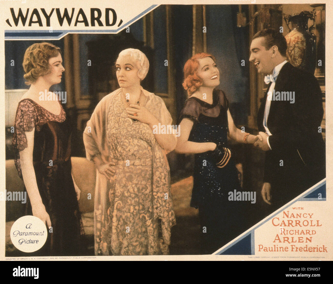 ABTRÜNNIGEN, US Lobbycard, von links: Margalo Gilmore, Pauline Frederick, Nancy Carroll, John Litel, 1932 Stockfoto