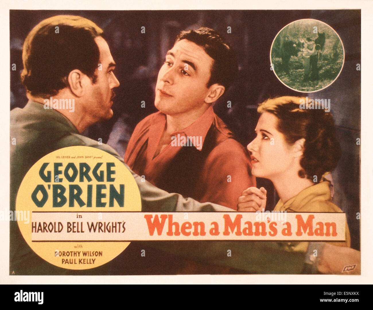 WHEN A MAN A MAN, US Lobbycard, von links: Harry Woods, George O'Brien, Harry Woods, 1935 Stockfoto