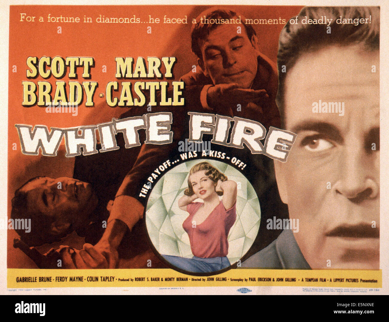 WHITE FIRE, (aka drei Stufen zum Galgen), US-Poster, Scott Brady (oben und rechts), Mary Castle (im Kreis), 1953 Stockfoto