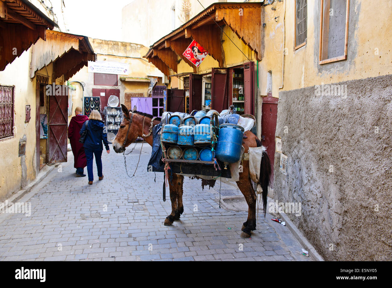 Fes el Bali. Es ist als UNESCO-Weltkulturerbe aufgeführt und gilt als eines der weltweit größten autofreien Stadtgebieten. Stockfoto