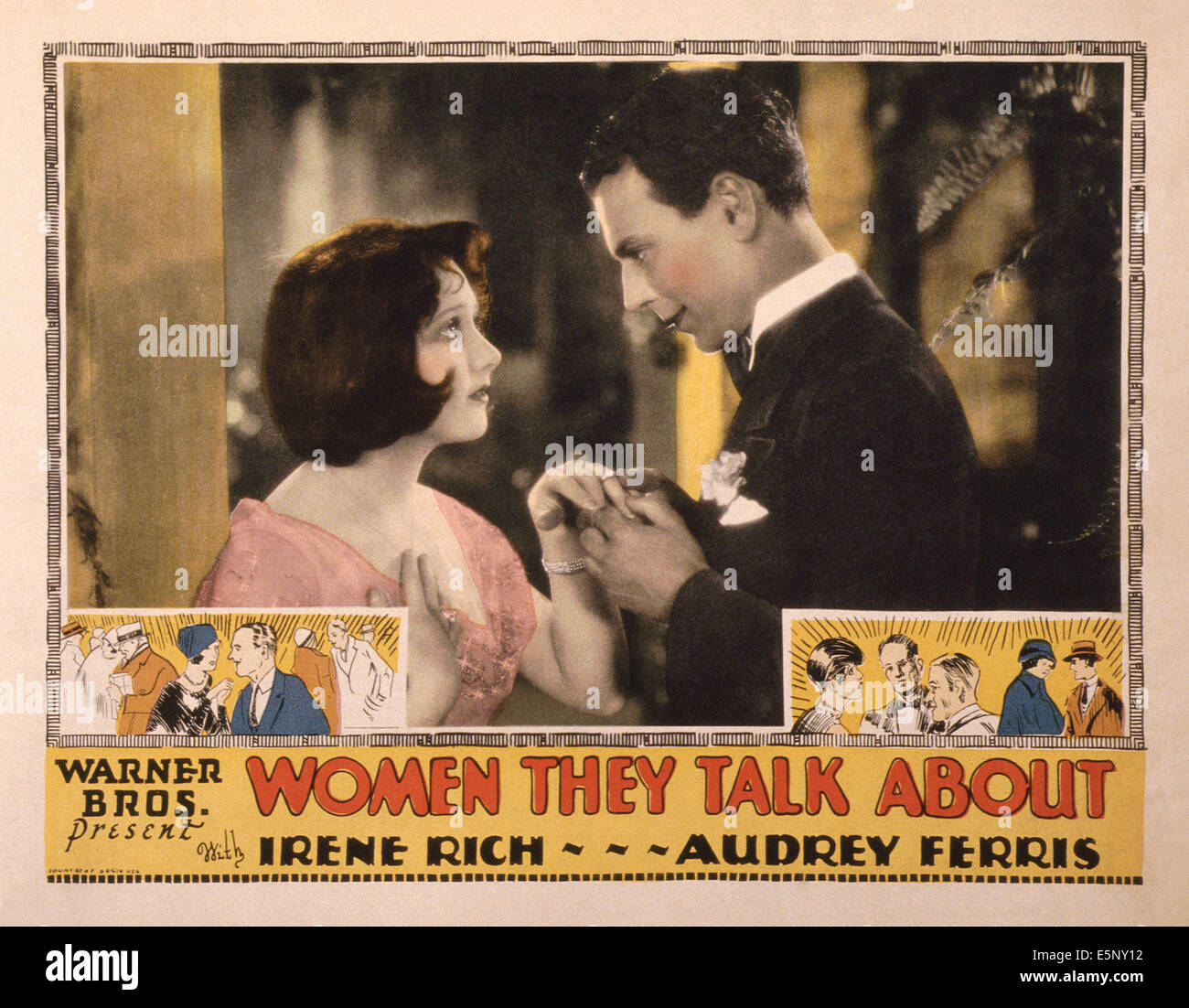 Frauen sie TALK ABOUT, US Lobbycard, von links: Audrey Ferris, William Collier Jr., 1928 Stockfoto