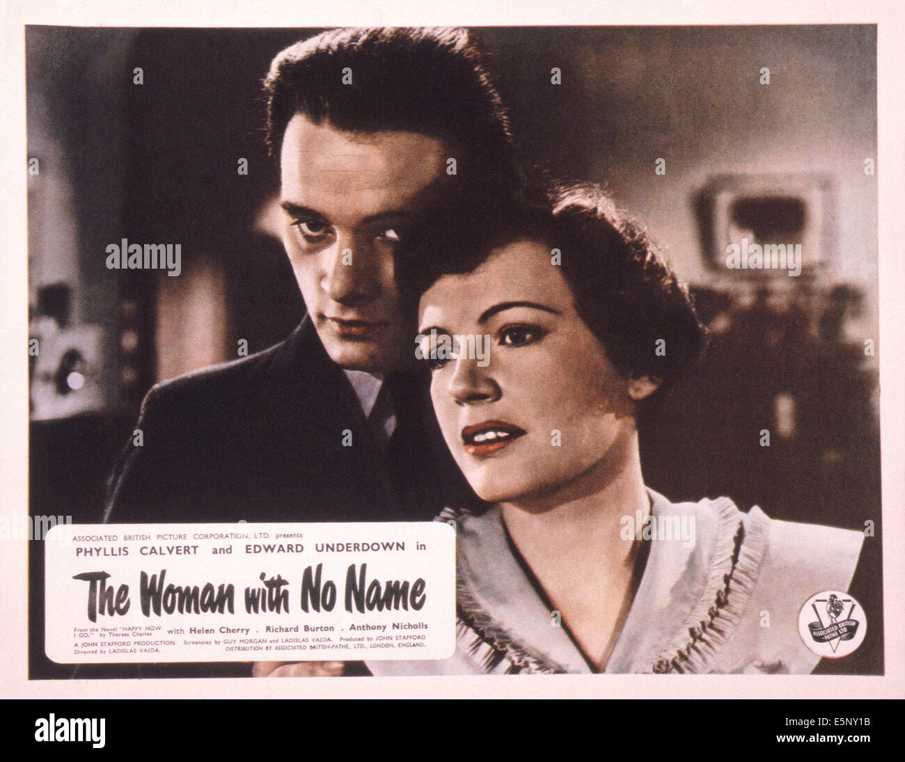 DIE Frau ohne Namen, (aka HER VERKLEIDETE Tür), britische Lobbycard, von links: Richard Burton, Phyllis Calvert, 1950 Stockfoto