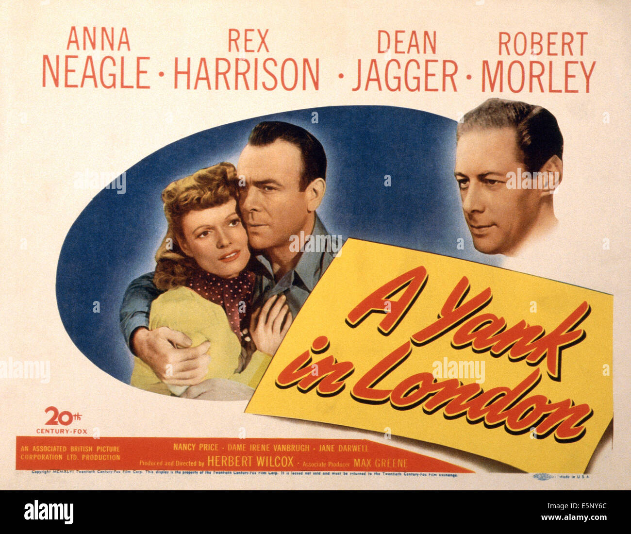 Ich lebe IN GROSVENOR SQUARE, (aka A YANK IN LONDON), US-Lobbycard, von links, Anna Neagle, Dean Jagger, Rex Harrison, 1945. TM & Stockfoto