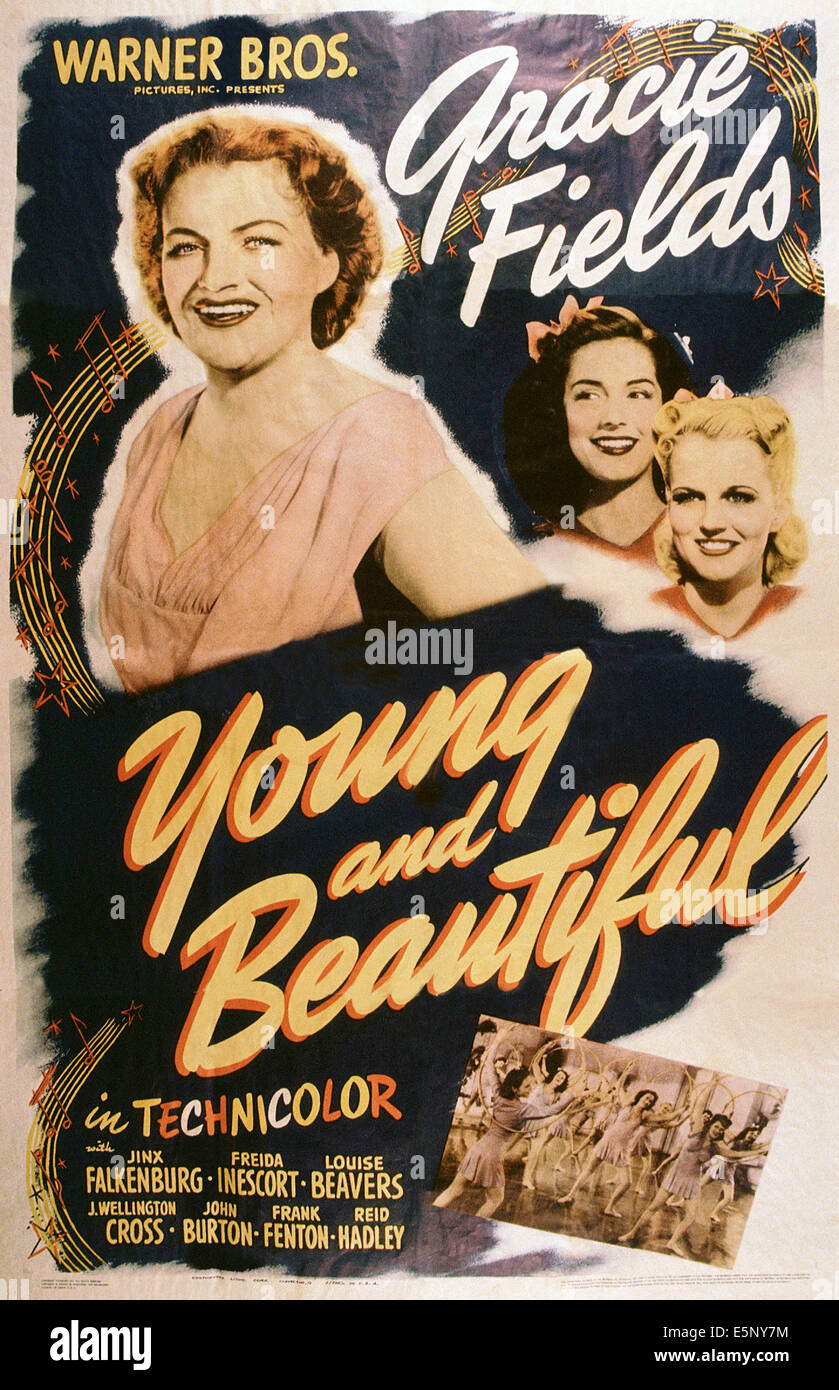 Jung und schön, US-Plakat, von links: Gracie Fields, Jinx Falkenberg, 1943 Stockfoto Jung und schön, US-Plakat, von links: Gracie Fields, Jinx Falkenberg, 1943 Stockfoto