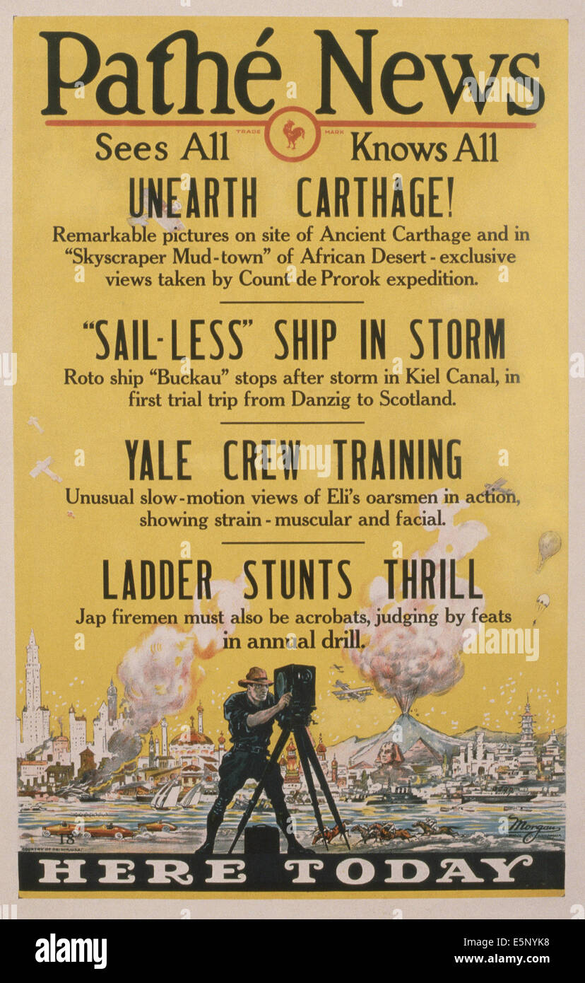 Plakat für die Pathe News-Wochenschau, 1920er Jahre Stockfoto