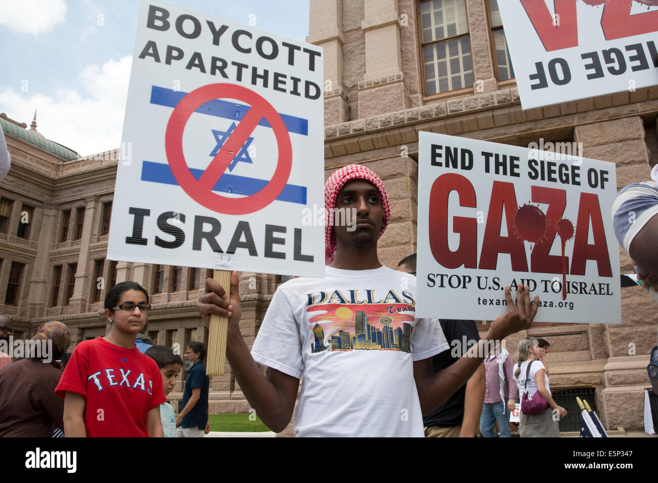 Rally bei Texas Capitol Protest gegen Israels Belagerung des Gazastreifens und die US-Unterstützung und Finanzierung von Israel. Stockfoto