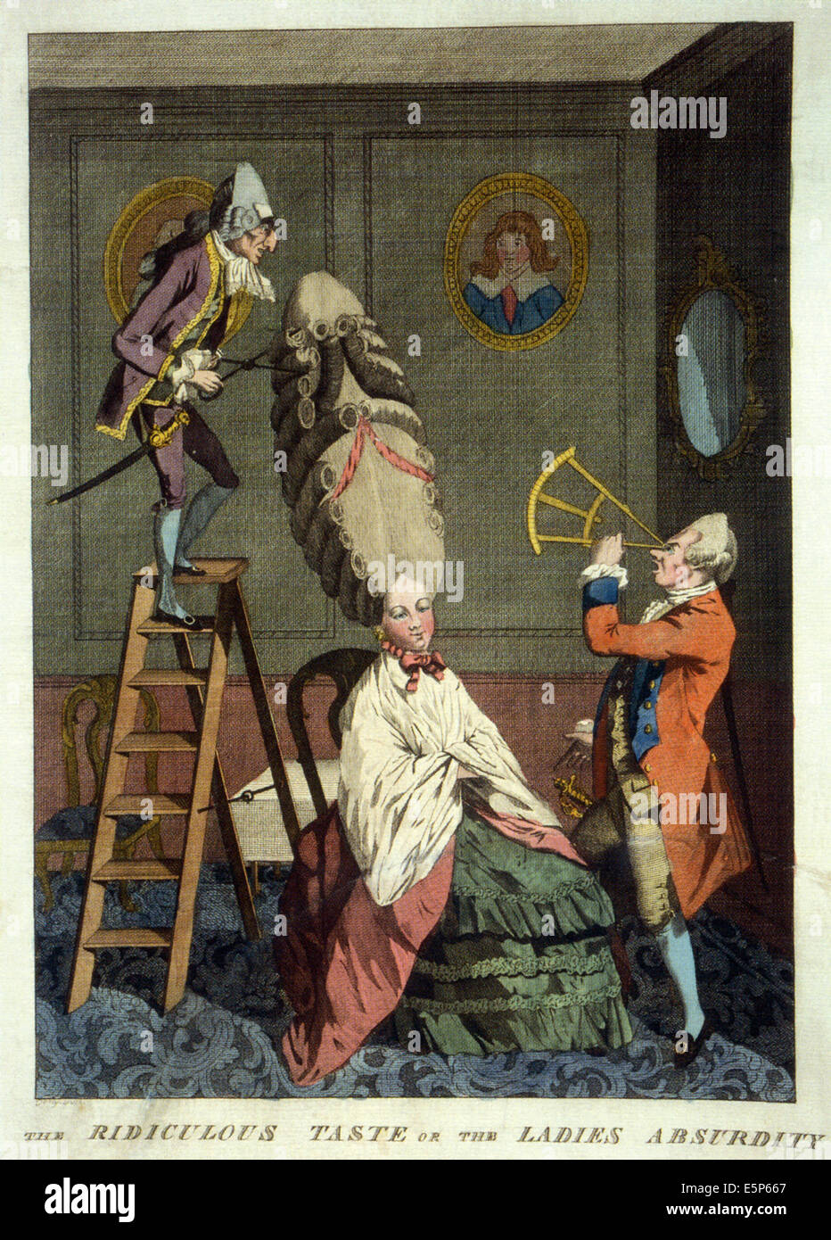 DIE lächerliche Geschmack oder die Damen ABSURDITÄT Radierung von Darlys Comic-Prints von Zeichen veröffentlicht in London im Jahre 1771 Stockfoto