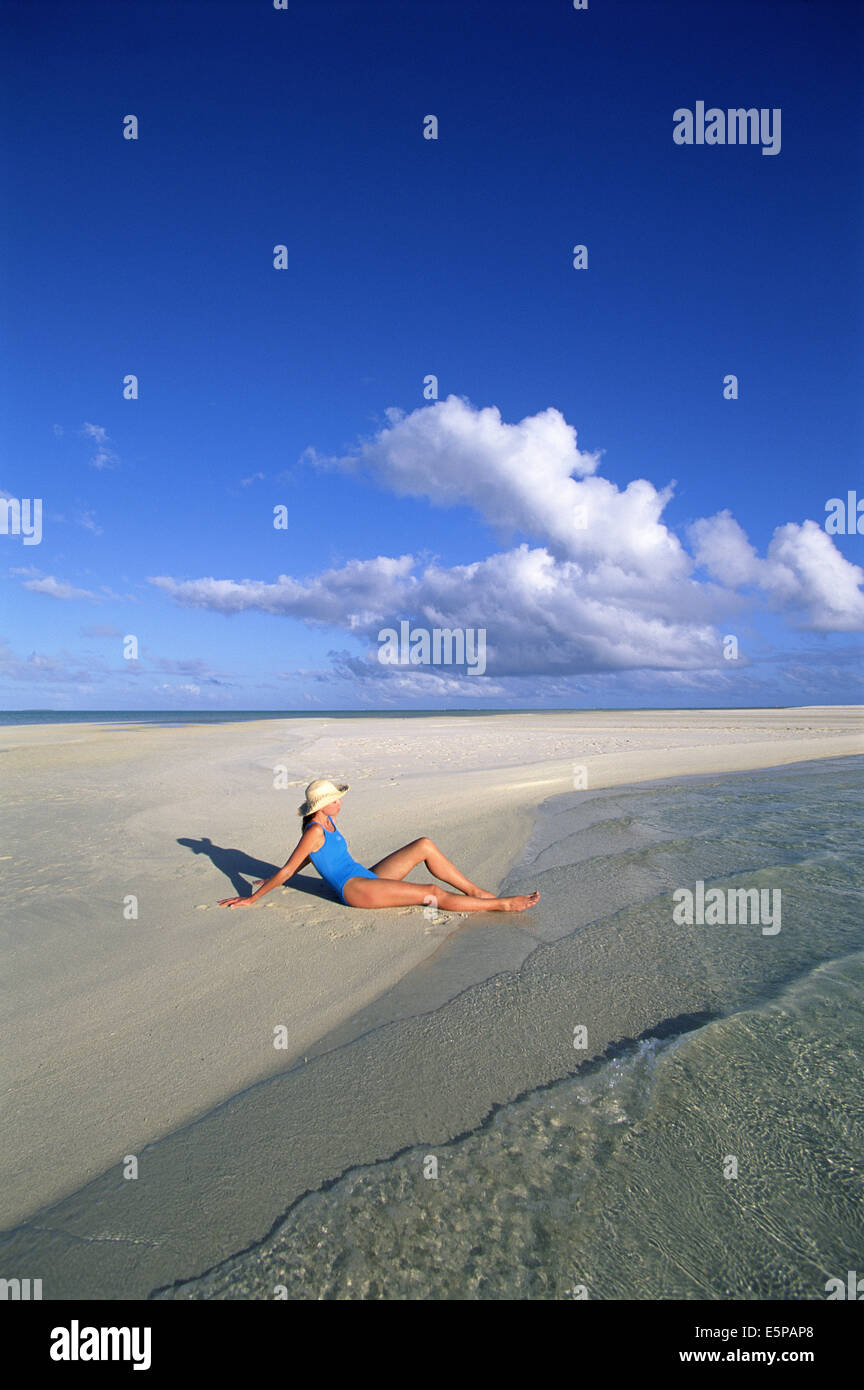 Frau auf der Insel Aitutaki auf den Cook-Inseln, Süd-Pazifik Stockfoto