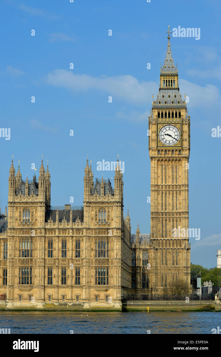 Big Ben oder Elizabeth Tower und der Palace of Westminster oder Häuser des Parlaments, UNESCO-Weltkulturerbe, London, England Stockfoto