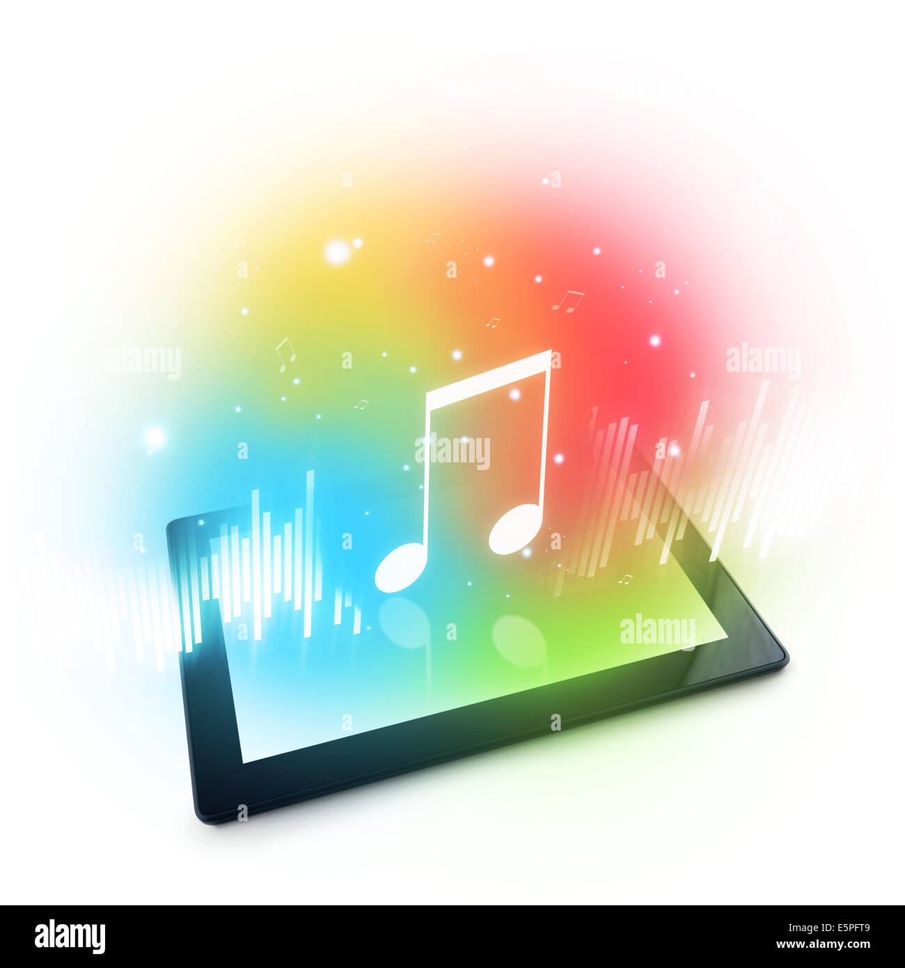 Abspielen von Musik auf digitalen Tablet-Computer. Generische zehn-Zoll-display Modell der Pad Tablet-Computer. Stockfoto