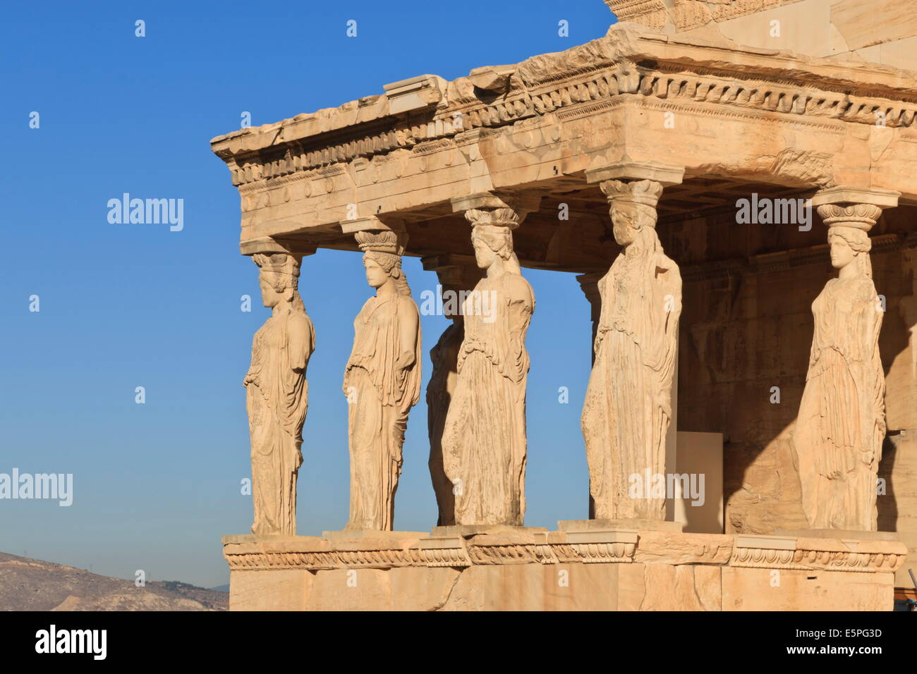 Veranda der Jungfrauen (Karyatiden), Erecthion, am frühen Morgen, Akropolis, UNESCO-Weltkulturerbe, Athen Griechenland, Europa Stockfoto