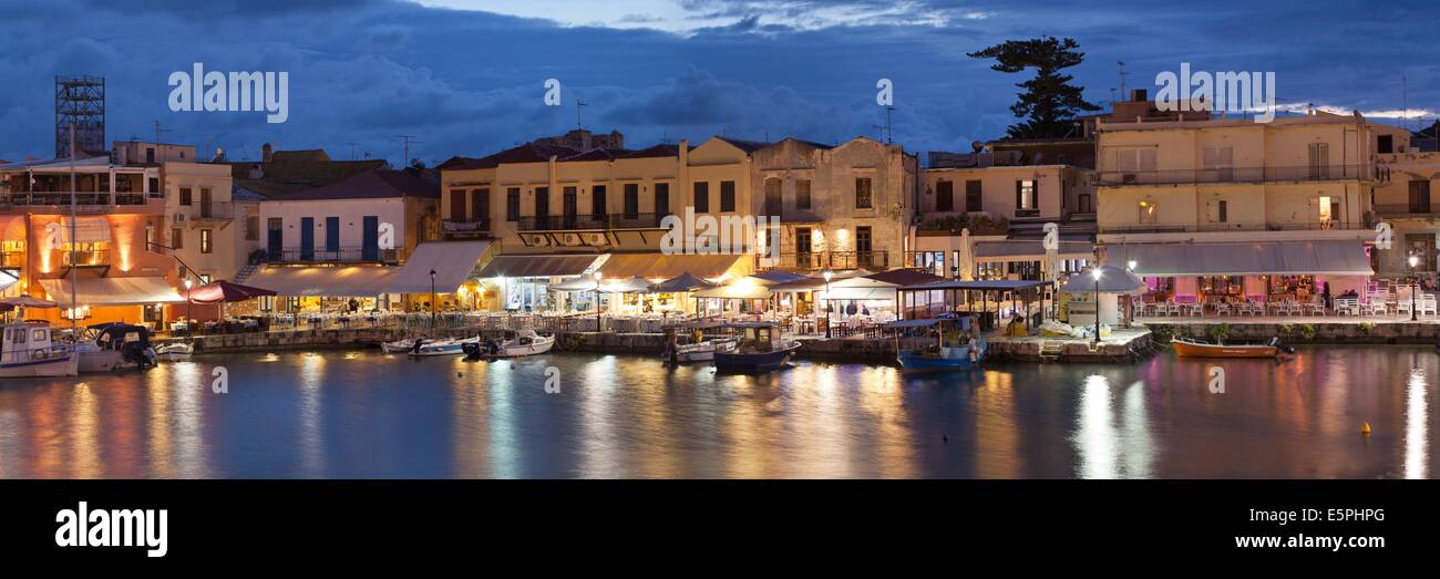 Alten venezianischen Hafen, Tavernen am Meer, Rethymno, Rethymnon, Kreta, griechische Inseln, Griechenland, Europa Stockfoto