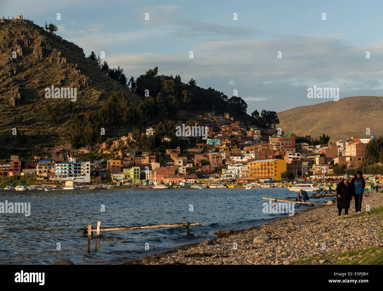 Copacabana-Strand am späten Nachmittag, Titicacasee, Bolivien, Südamerika Stockfoto