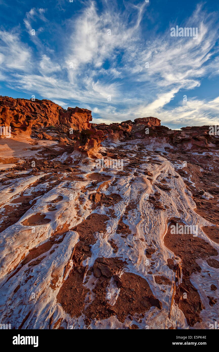 Roter Sandstein bedeckt mit Salz, Gold Butte, Nevada, Vereinigte Staaten von Amerika, Nordamerika Stockfoto