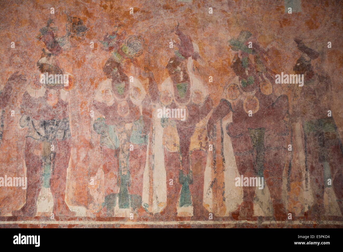 Wandmalereien, Zimmer 1, Gebäude 1, Maya-Ausgrabungsstätte, Bonampak, Chiapas, Mexiko, Nordamerika Stockfoto