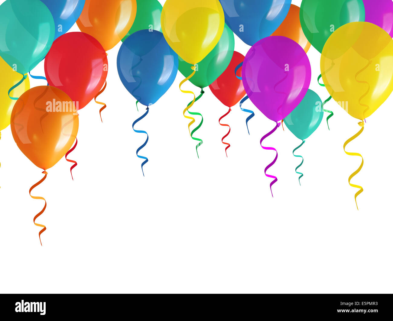 fliegende Luftballons isoliert auf weißem Hintergrund Stockfoto