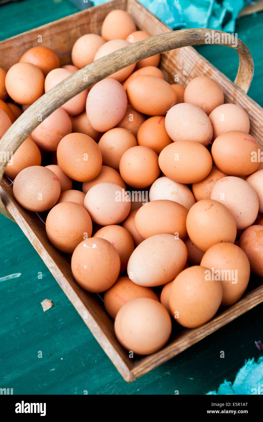 Eiern in einem Korb. Stockfoto