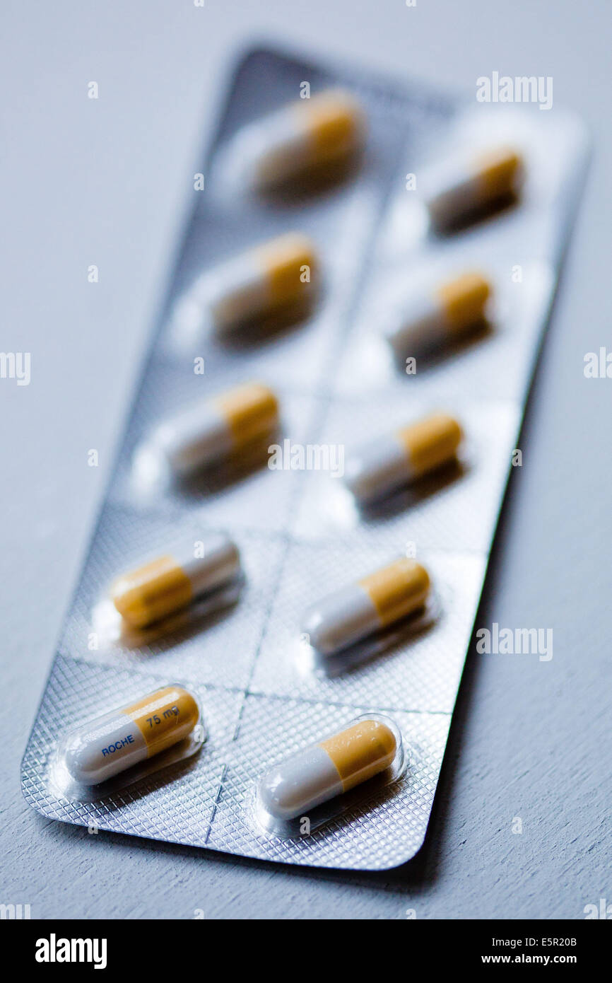 Tamiflu: eine antivirale Medikament mit Oseltamivir Phosphat, verwendet in der Behandlung der Grippe. Stockfoto