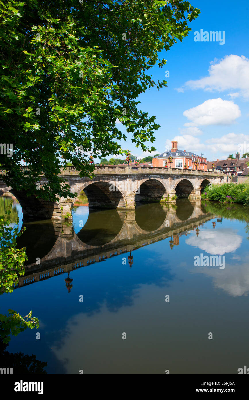 Welsh-Brücke und Fluss Severn in Shrewsbury, Shropshire, England Stockfoto