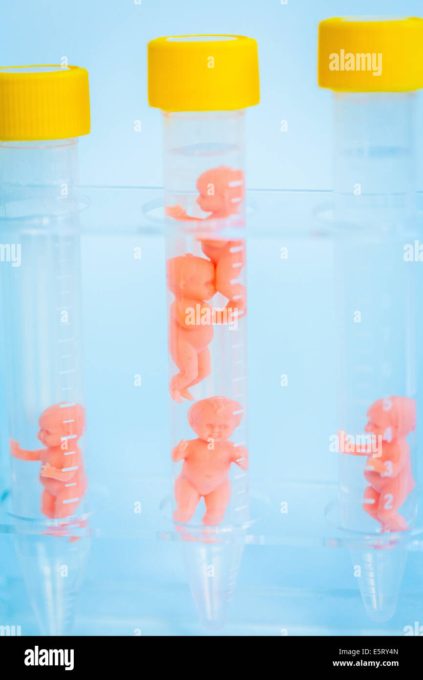 Konzeptbild Vertretung in-vitrodüngung (IVF), zeigen Babys im Reagenzglas. Stockfoto