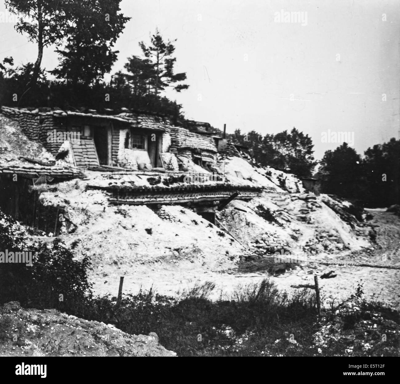 Unterkünfte von der französischen Armee in der zweiten Zeile im Jahre 1917, Aisne, Frankreich. Stockfoto