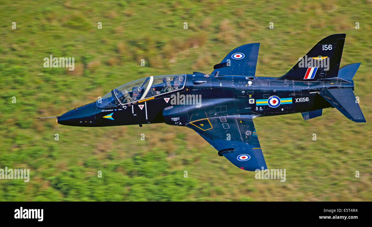 RAF Hawk Jet-Trainer, die low-Level in der Mach-Schleife, Machynlleth Bereich von Wales Stockfoto