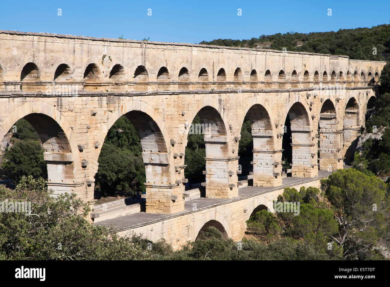 Antike römische Aquädukt Pont du Gard, Nimes, Frankreich. Stockfoto
