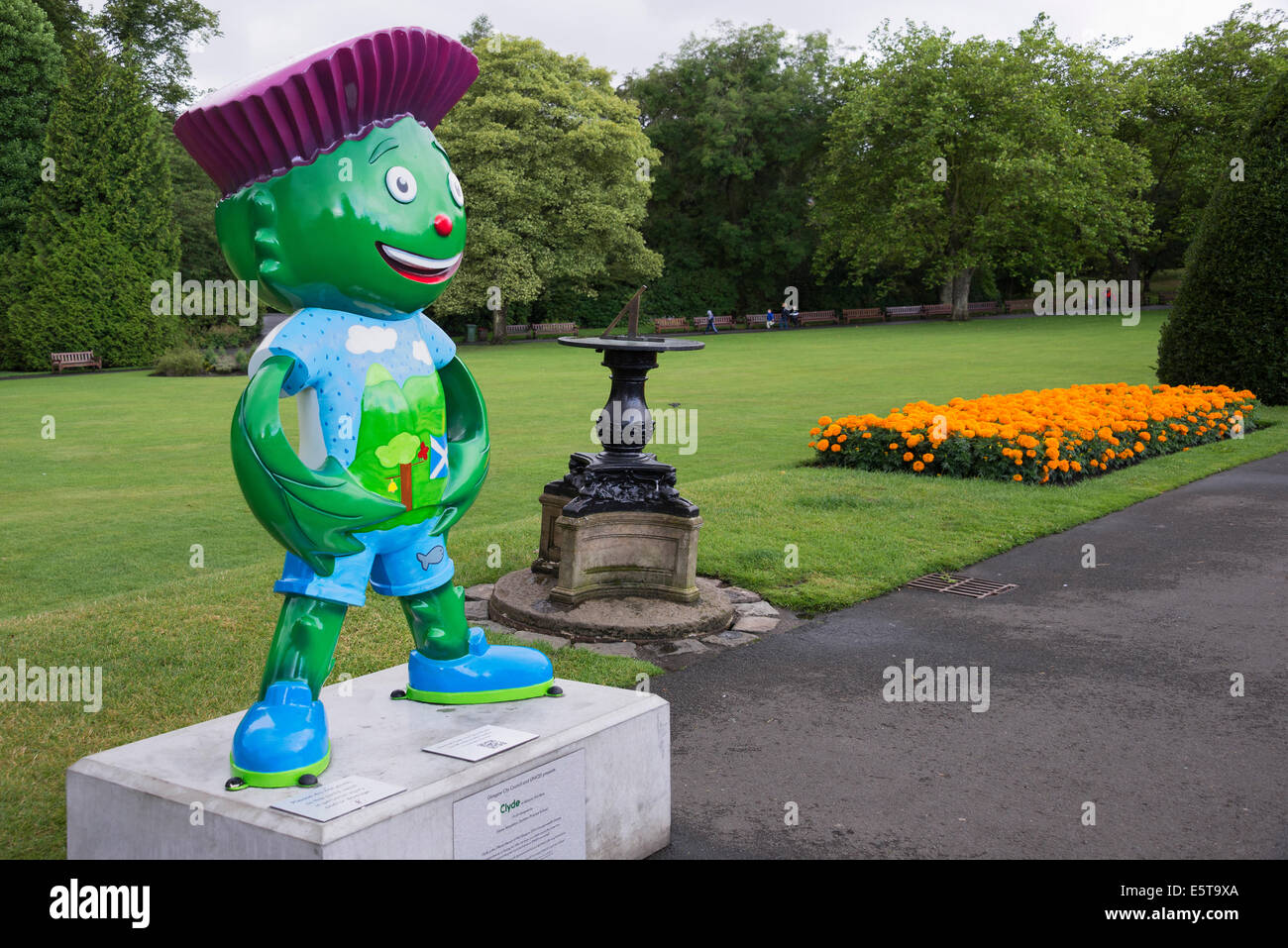 "Clyde" befindet sich das Maskottchen der Commonwealth Games Glasgow 2014 in Glasgow Botanic Gardens Stockfoto
