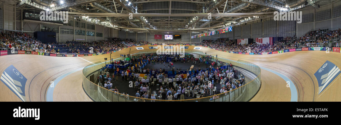 24. Juli 2014: Sir Chris Hoy Radrennbahn in Glasgow während der 20. Commonwealth Games in Schottland. Stockfoto