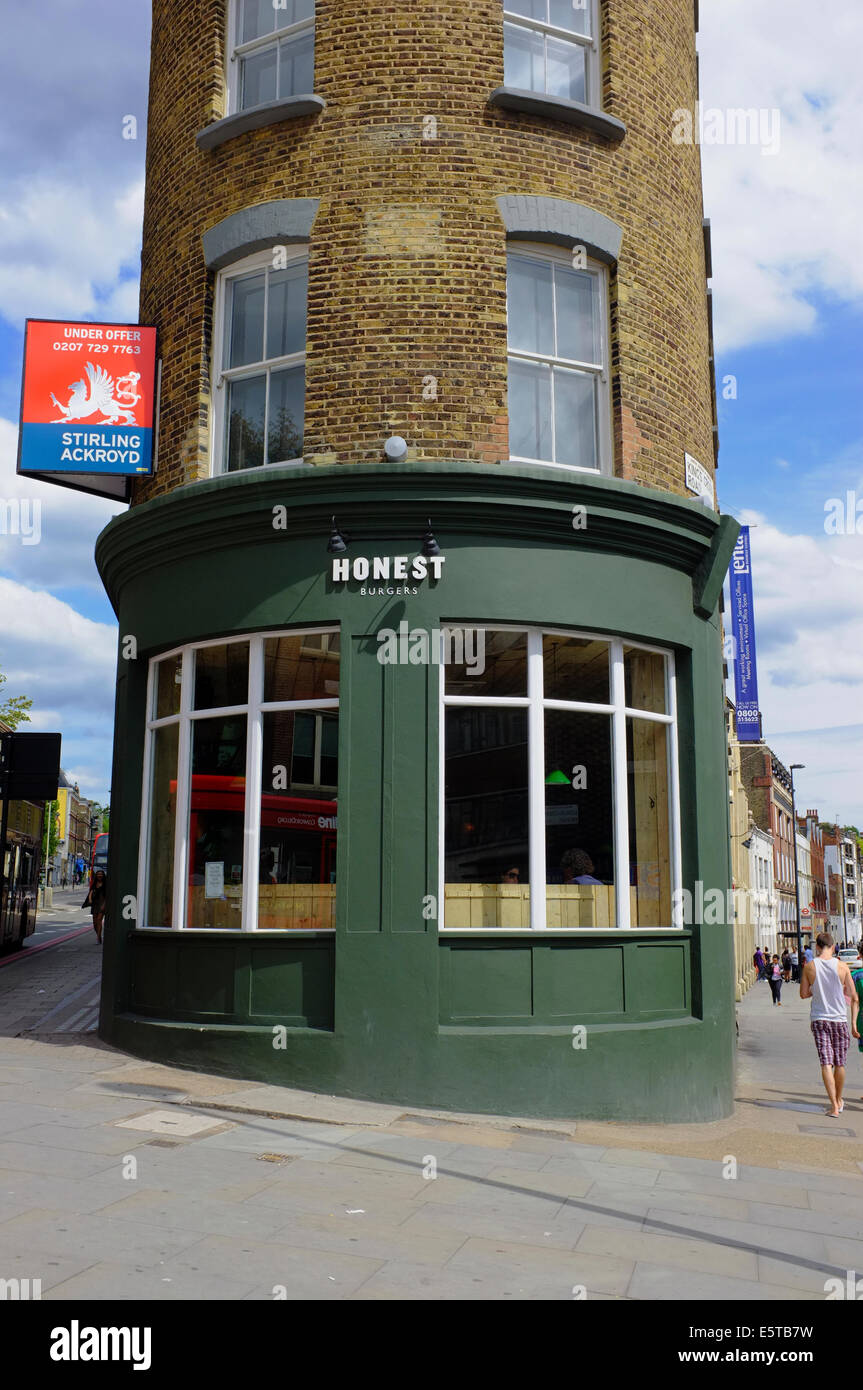 Ehrliche Burger auf Ecke der Kings Cross Road, London Stockfoto