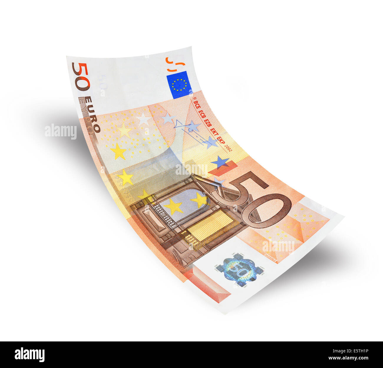 50 Euro-Banknote auf weißem Hintergrund Stockfoto