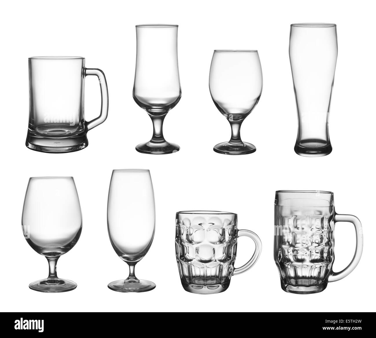 Sammlung von Cup Biergläser isoliert auf weiss Stockfoto