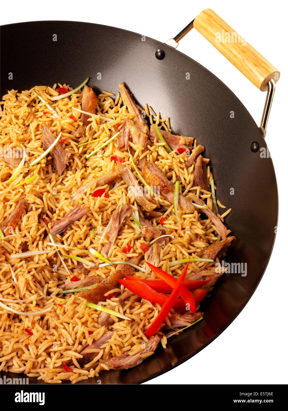 STIR FRY PEKING REIS IM WOK Stockfoto