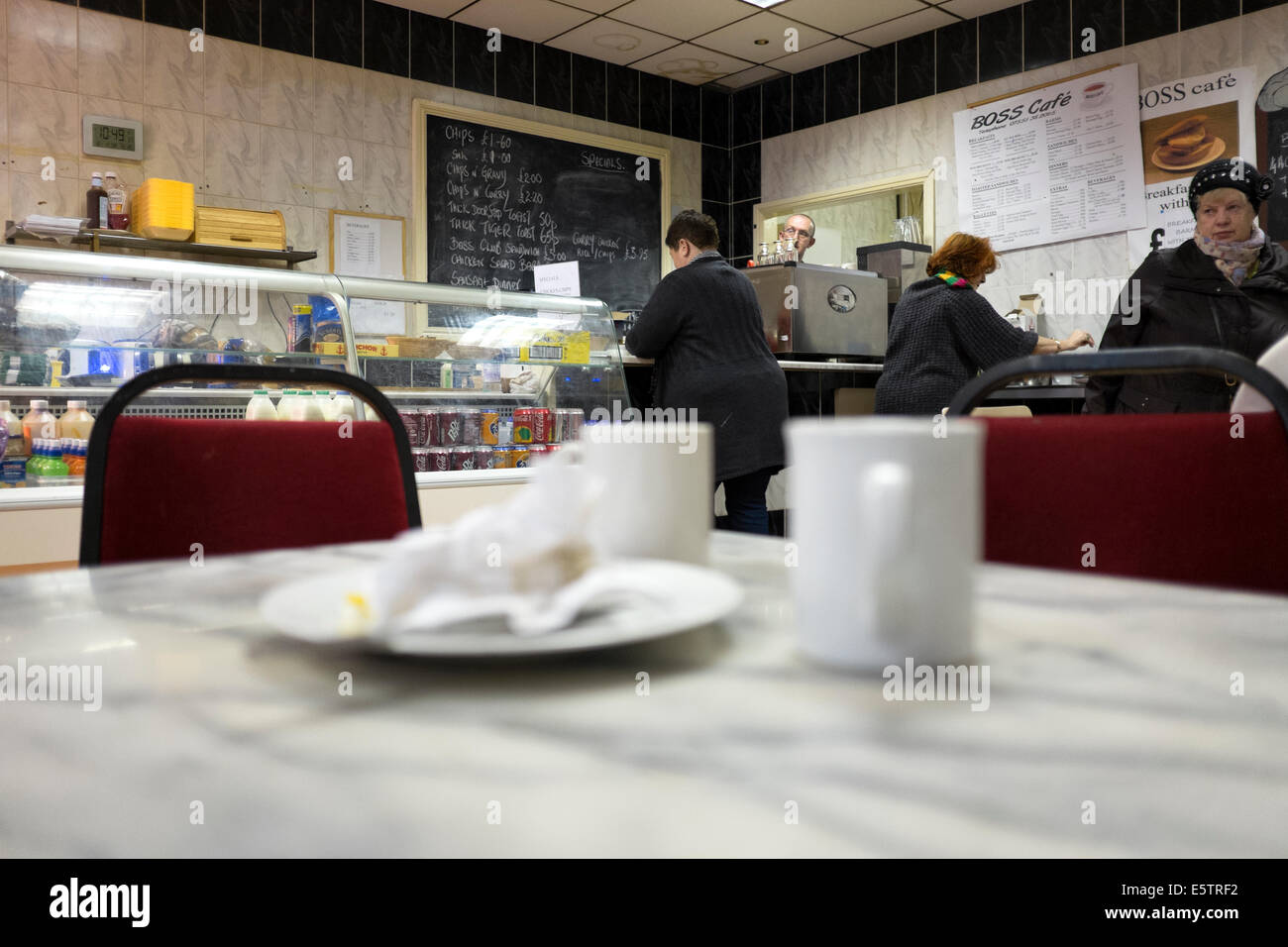 Kunden in Greasy Spoon Cafe Café Frühstückstee Stockfoto