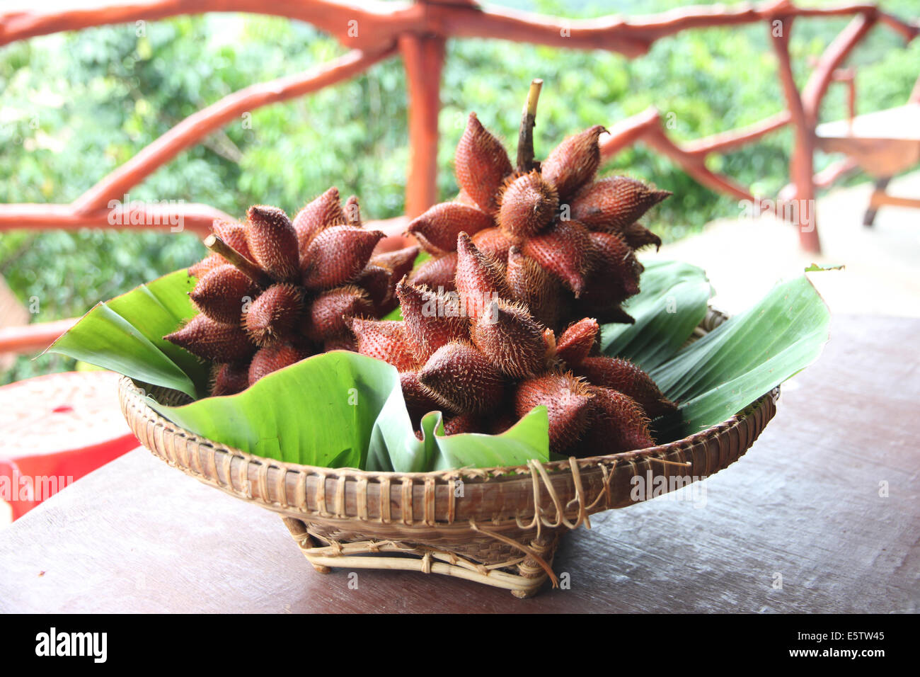 Salak Schlange Obst im Korb auf der Lebensmittel-Tabelle. Stockfoto