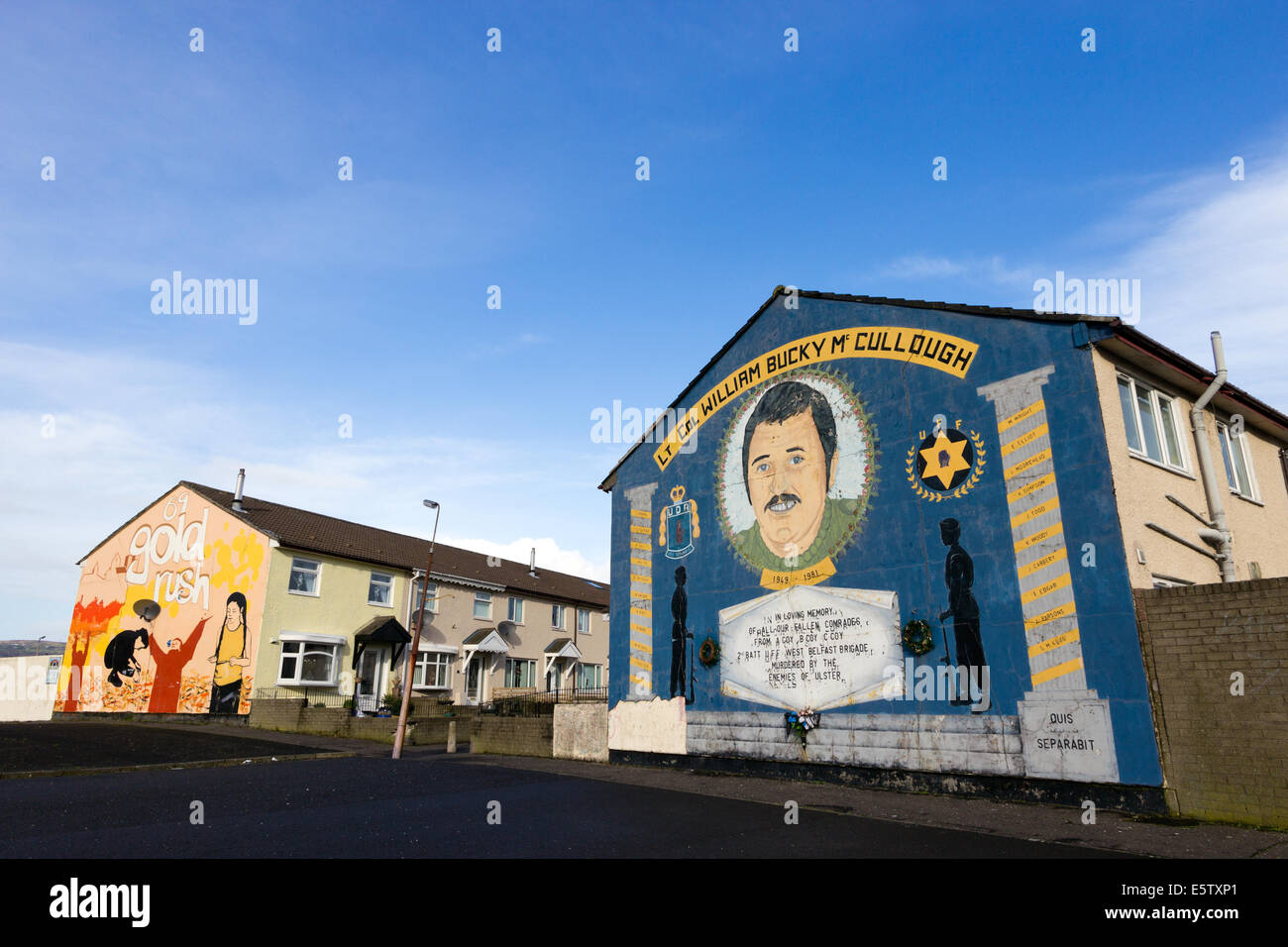 Loyalist Wandbild in der unteren Shankill zum Gedenken an William "Bucky" McCullough. Stockfoto