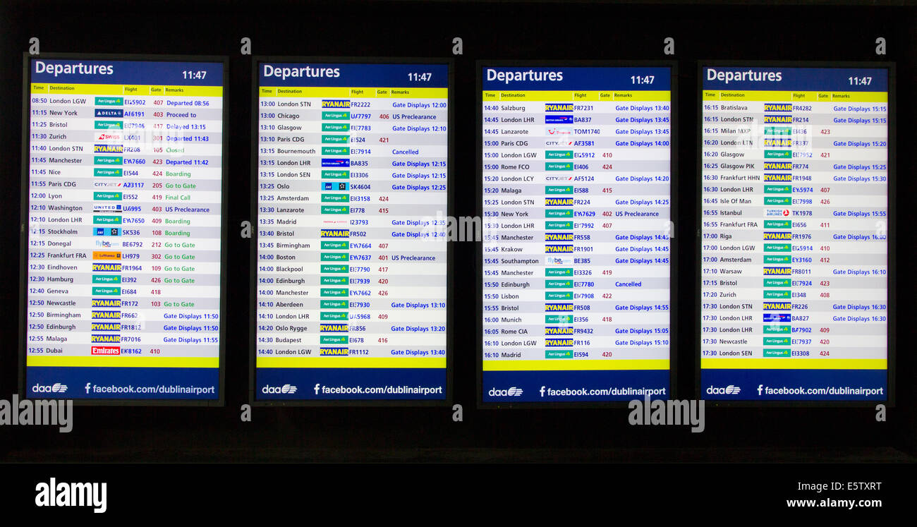 Flughafen Abflug Info Tafel Am Flughafen Dublin Stockfoto Bild