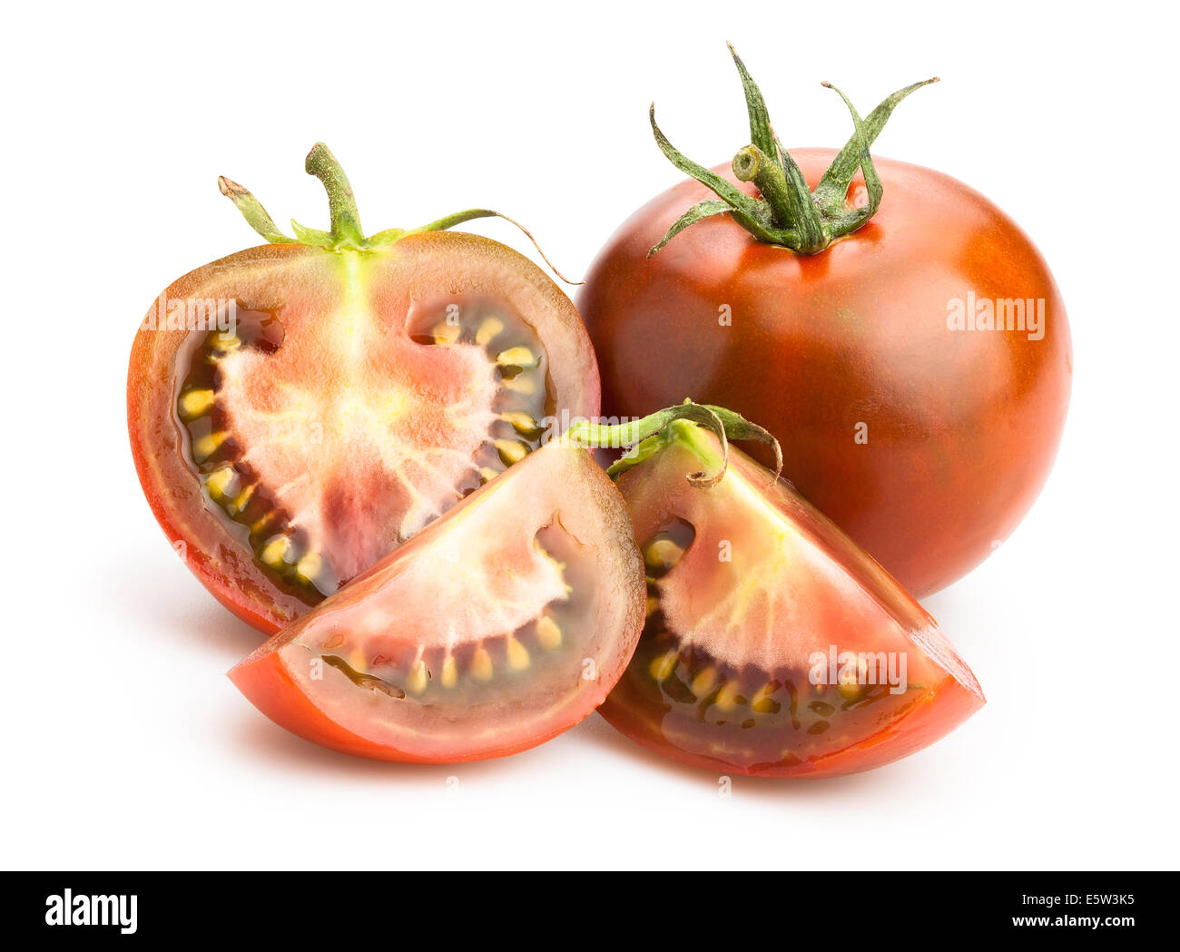 schwarze Tomaten isoliert Stockfoto