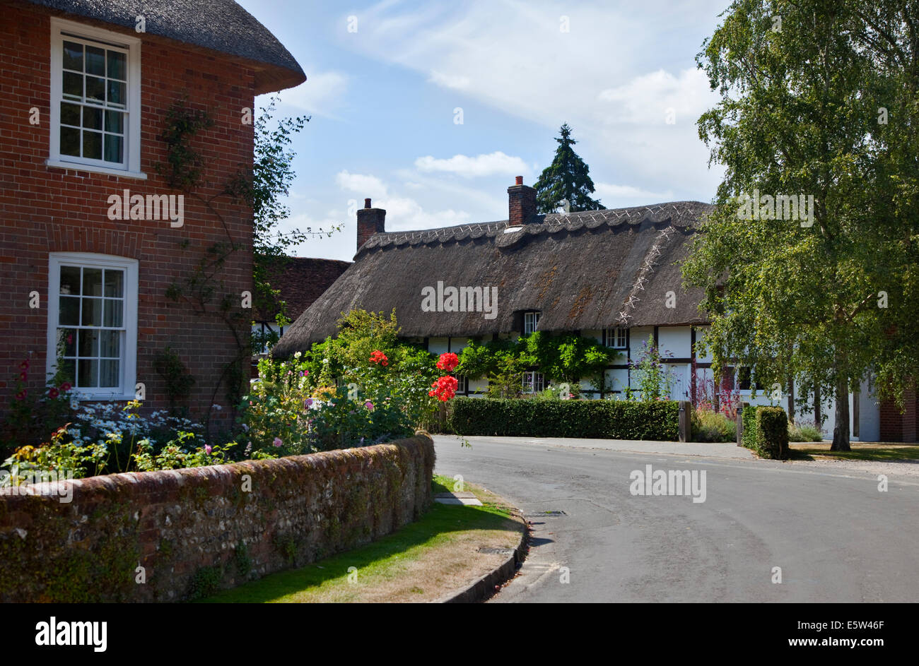 Strohgedeckten Hütten, Easton, Hampshire, England Stockfoto