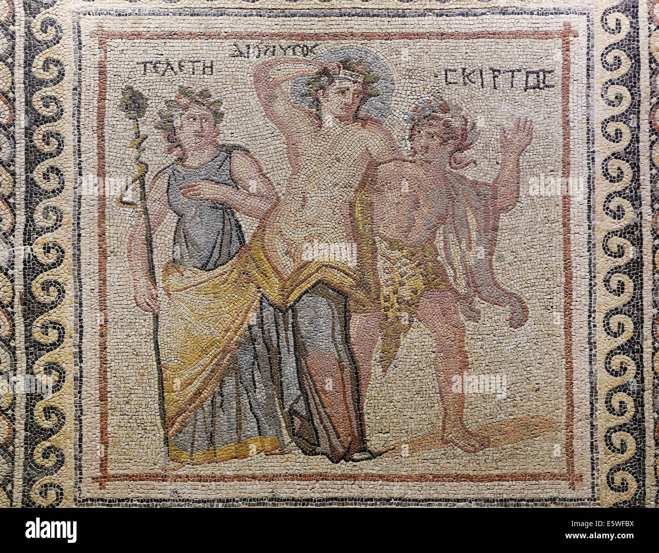 Dionysos, Telete Skyrtos, Mosaik aus Zeugma, Zeugma Mosaik-Museum, Gaziantep, Südost-Anatolien-Region, Südostanatolien, Türkei Stockfoto