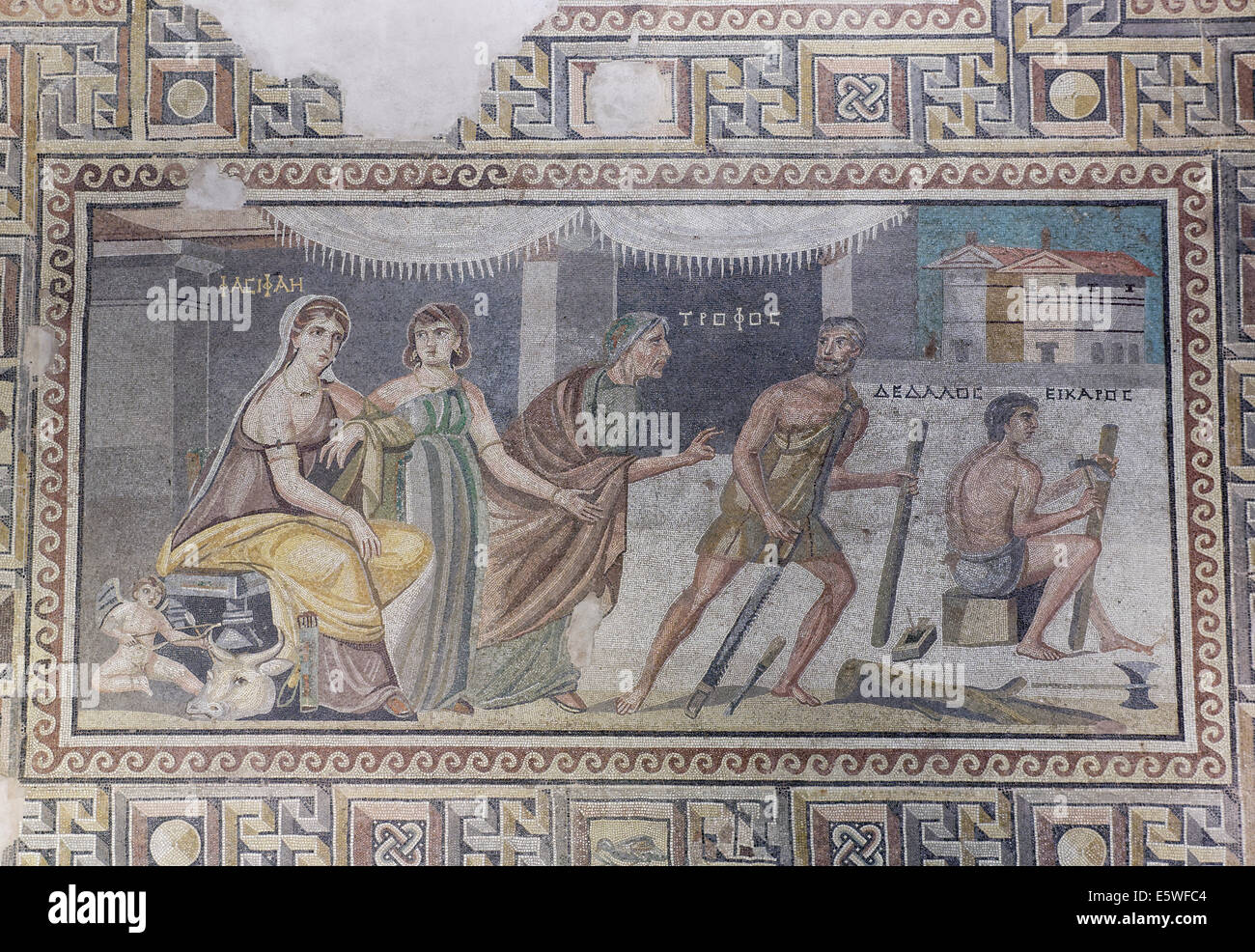 Mosaik, Pasiphaë und Daedalus, Bodenmosaik aus Zeugma, Zeugma Mosaik-Museum, Gaziantep, südöstliche Anatolia Region Stockfoto