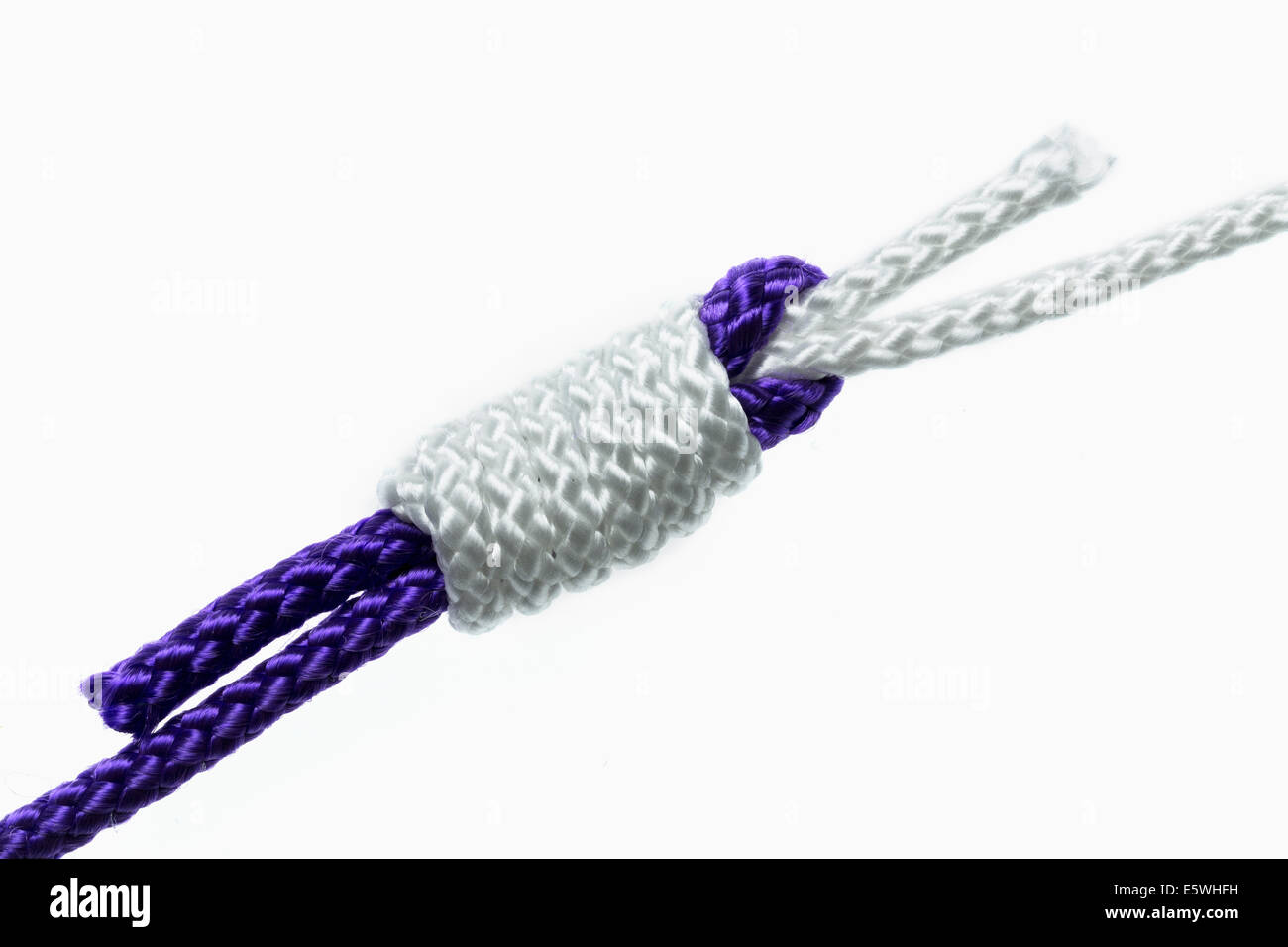 Albright-Knoten - ein fisherman's Knot verwendet, um verschiedene Größen von Seil oder Monofile Angelschnur binden Stockfoto