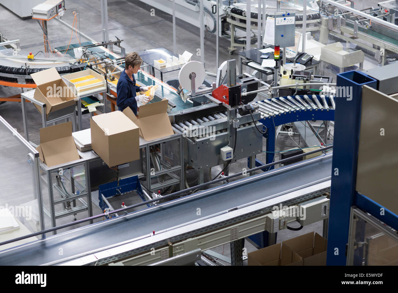 Reife Frau in Papierfabrik Verpackungen arbeiten Stockfoto