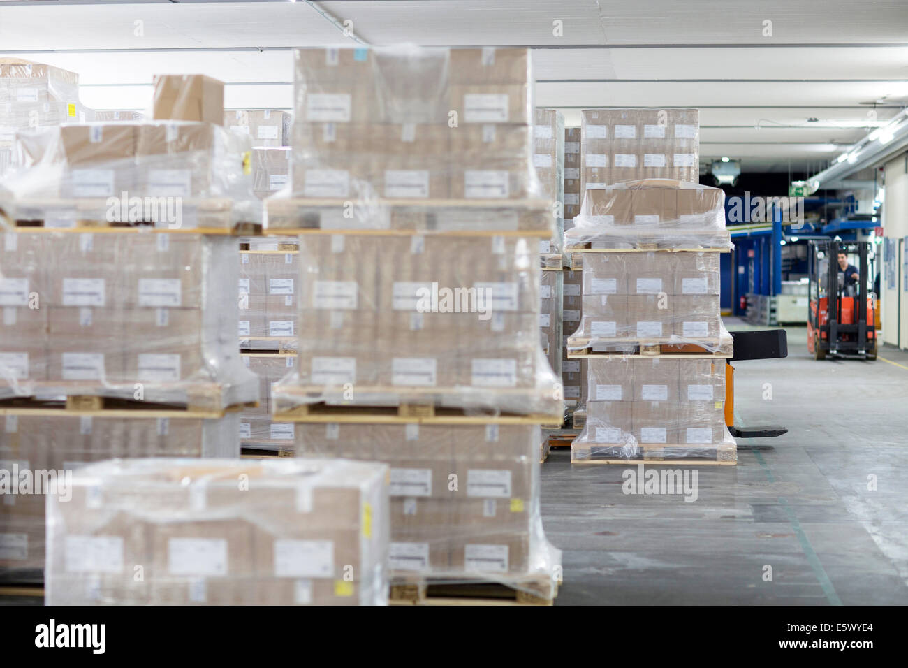 Paletten der Bestand im Lager Stockfoto