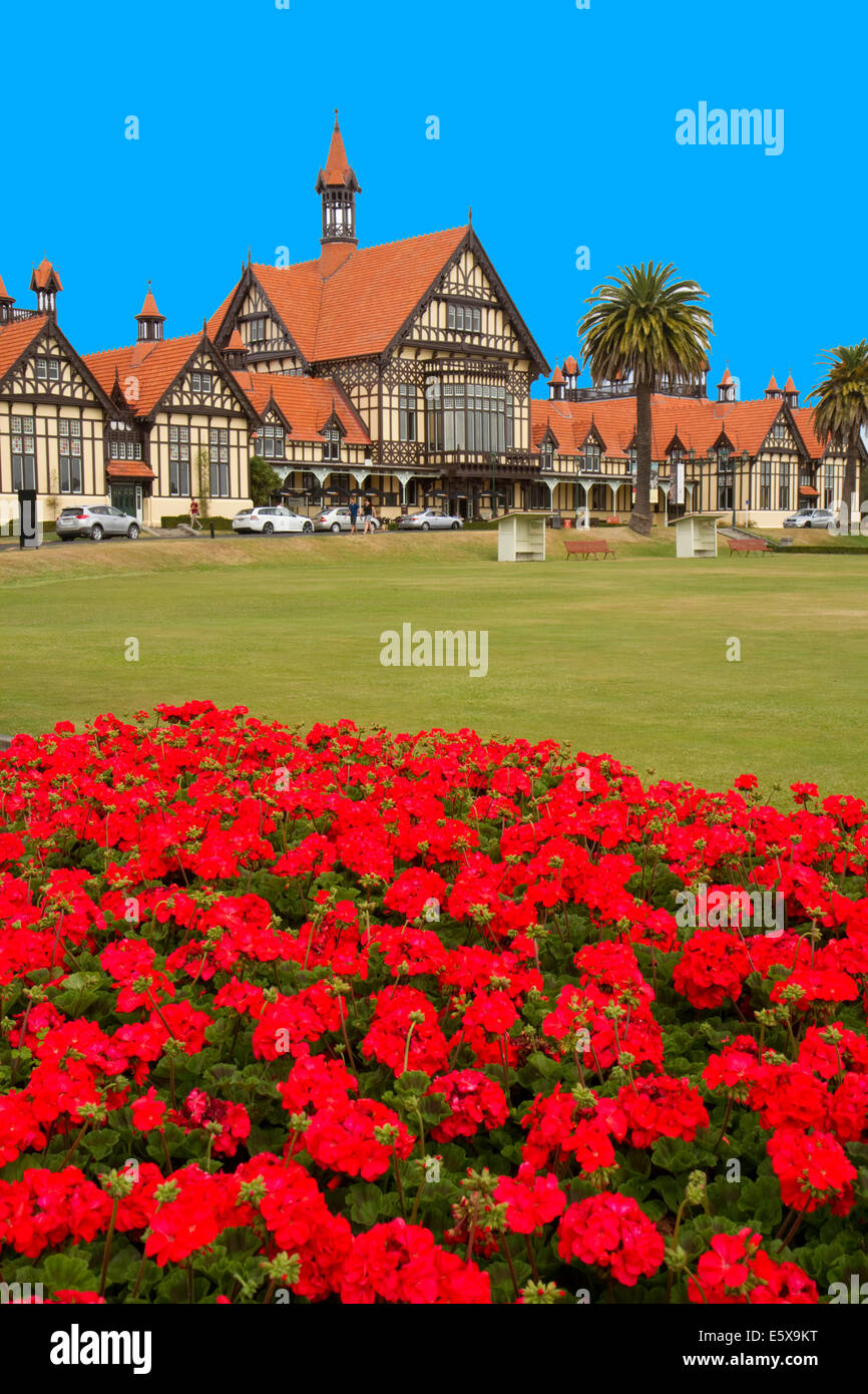 Die Rotorua Museum für Kunst und Geschichte befindet sich in der Regierung Gärten in Rotorua, Bay of Plenty, Nordinsel, Neuseeland. Stockfoto