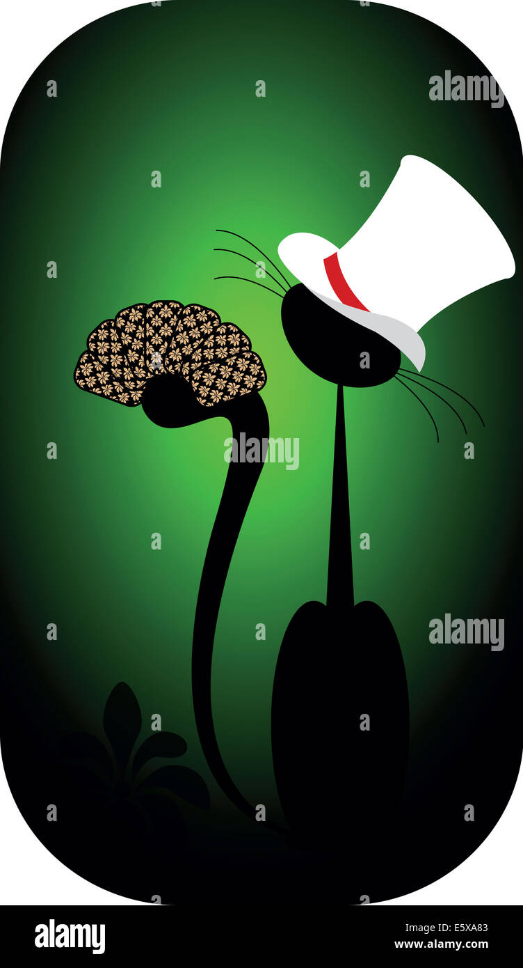 schwarze Katze mit Poker Karte Pik Diamanten Herzen vereinen Ass Stockfoto
